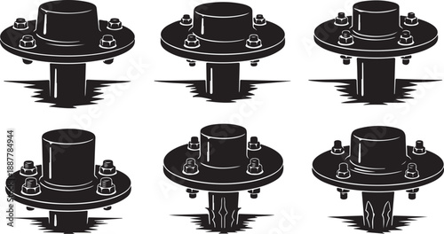 Industrial Metal Flanges with Bolts and Cylindrical Connections