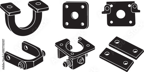 Industrial metal brackets and hardware components set illustration