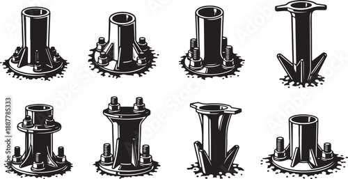 Industrial Pipe Fittings and Connections in Black and White