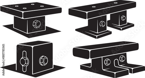 Industrial metal clamp and bolt illustrations in black color