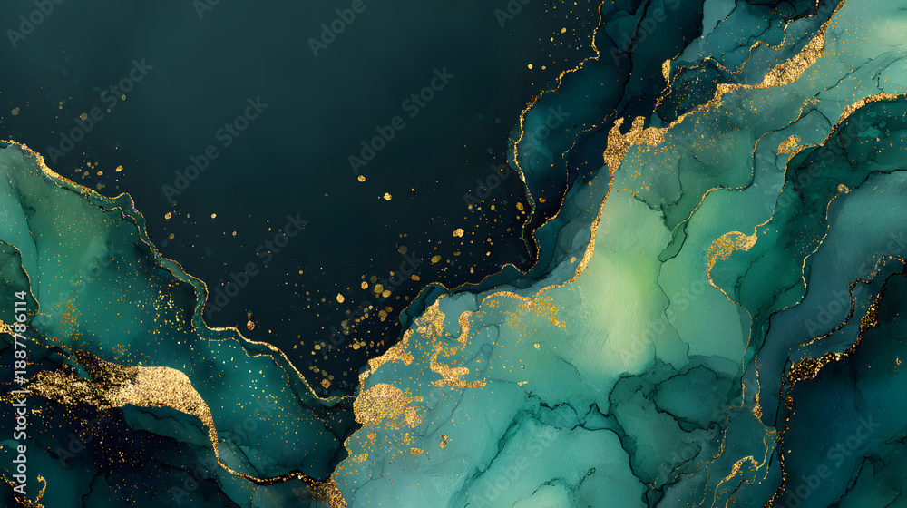 Obraz premium Luxurious green and Gold Abstract Fluid Art