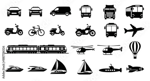 Collection of Transportation Vehicles Icons Set.