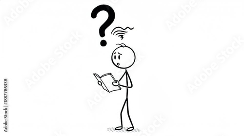 Wallpaper Mural Confused stick figure person reading a book with question marks above their head Torontodigital.ca