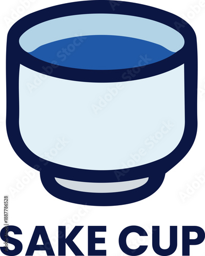 Minimalist Illustration of a Traditional Japanese Sake Cup with Blue Liquid