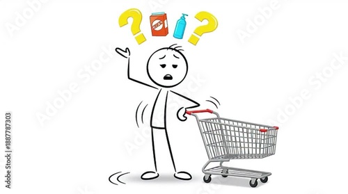 Stick Figure Shopper Facing Consumer Dilemmas and Product Choice Confusion at the Store