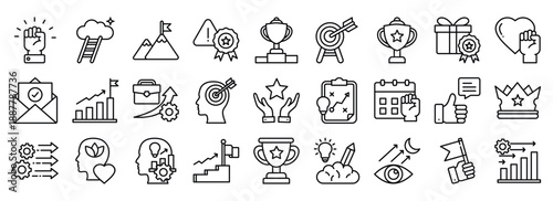 Motivation icon collection. Containing design success, business, concept, teamwork, inspiration	