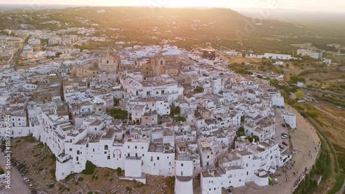 Aerial sunset view of Ostuni the White City, Puglia, Italy