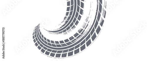 Tire track. Car, bike, motorcycle tyre mark with grunge effect isolated on white background. Wheel footprint on the road. Top view of rubber protector mark