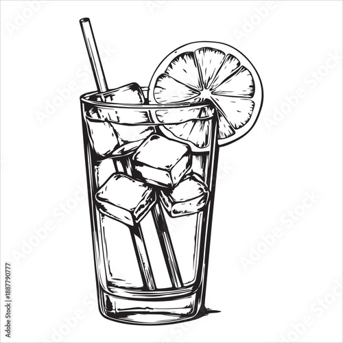 Classic gin and tonic glasses with lime wedge in vintage style for beverage design 