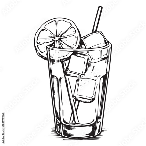 Classic gin and tonic glasses with lime wedge in vintage style for beverage design 