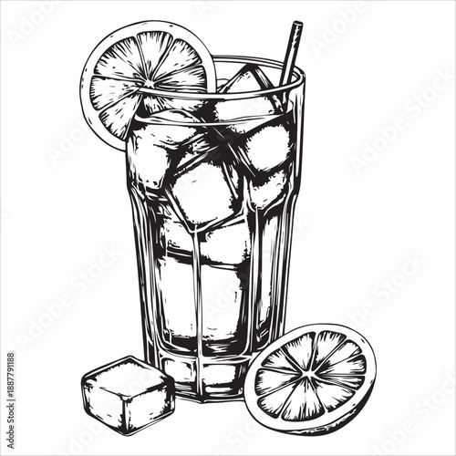 Classic gin and tonic glasses with lime wedge in vintage style for beverage design 