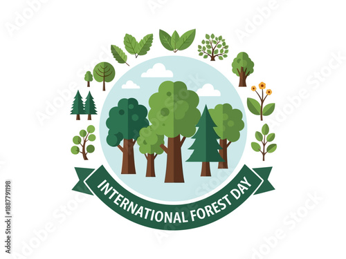 Celebrating International Forest Day with lush green trees and foliage in a serene environment from a global viewpoint
