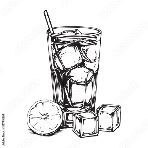 Classic gin and tonic glasses with lime wedge in vintage style for beverage design 