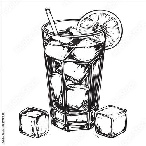 Classic gin and tonic glasses with lime wedge in vintage style for beverage design 