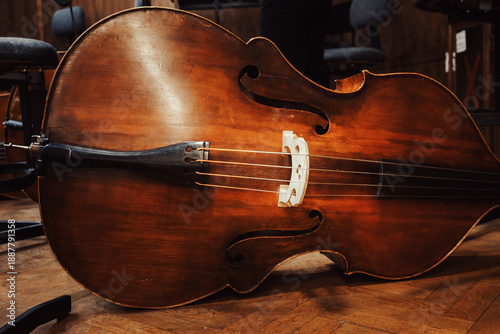 Wall Mural Symphonic double bass on the stage of the great hall