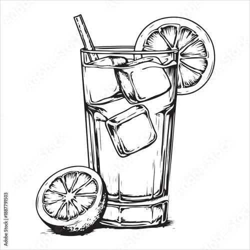 Classic gin and tonic glasses with lime wedge in vintage style for beverage design 