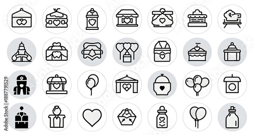 Wedding and Marriage Line Icons Set