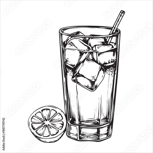 Classic gin and tonic glasses with lime wedge in vintage style for beverage design 