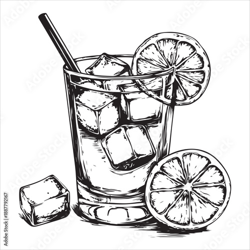 Classic gin and tonic glasses with lime wedge in vintage style for beverage design 