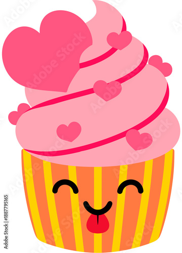 Cupcake with Heart Playful Face Cartoon