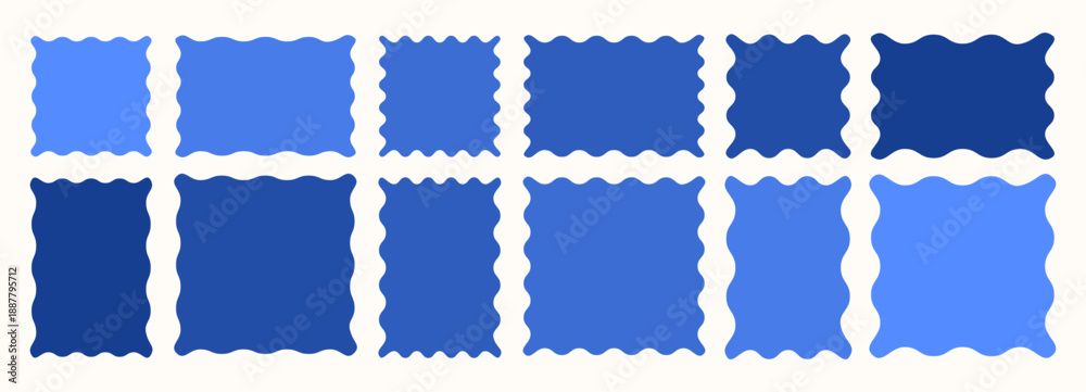 Fototapeta premium Wavy organic rectangle set with wavy square and rectangular shapes and irregular doodle lines. Designed for modern text boxes, quotes, and playful graphic templates