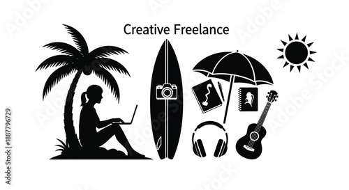 Creative freelance work under palm tree with laptop