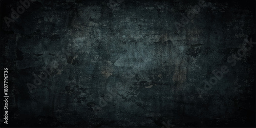 A dark vintage grunge background featuring a rough aged concrete wall texture with a dirty black stone surface and a blank gray paper pattern backdrop