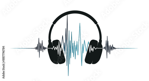 Listening to music with headphones and sound waves