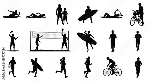Collection of people engaging in various sports activities