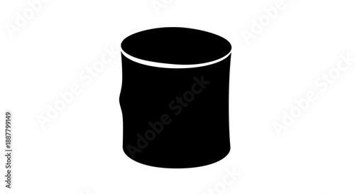 Black cylindrical object with white rim.