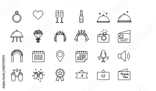 Party and Celebration Line Icons Collection Editable Stroke Vector Illustration for Events and Weddings