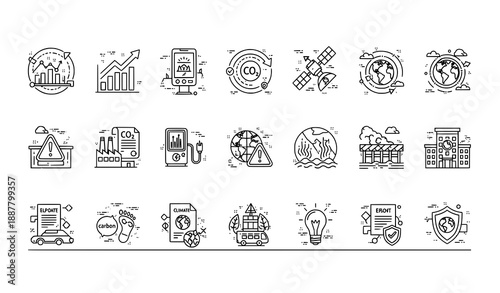 Climate Change Outline Icons Vector Set with Editable Stroke for Sustainability Technology and Awareness Design