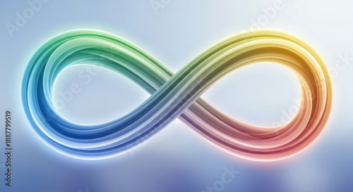 Rainbow infinity symbol with glowing effect on blue background