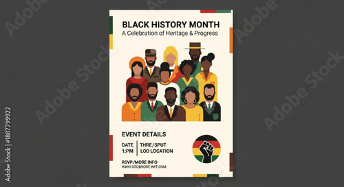 Black history month celebration event poster with diverse group