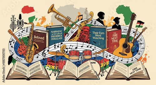 Music and literature fusion with books and instruments