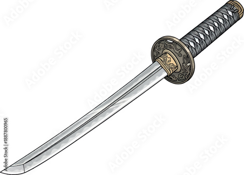Katana sword with intricately designed handle.