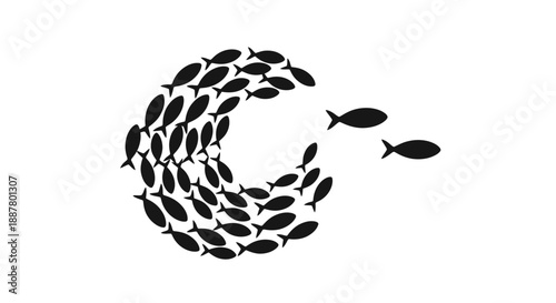 School of fish swimming together formation.