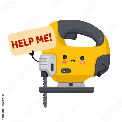 Cute sad cartoon jigsaw asking for help