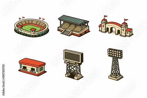 Stadium and sports venue assets pack featuring isometric game elements