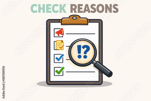 Analyzing and investigating reasons, finding solutions on a checklist clipboard