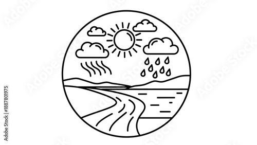 Weather forecast icon with sun rain.