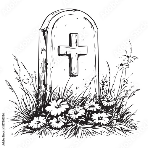 Gravestone silhouette vector set, black tombstone icons with grass, cemetery elements for Halloween, memorial design, spooky clipart, religious symbols, RIP graphics