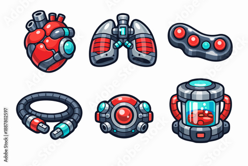 Futuristic cyborg organs and biotech elements set for sci-fi design