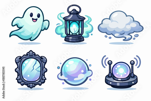 Set of mystery and magic icons for fantasy games, apps, or supernatural concepts