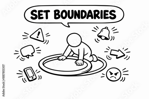 Person taking self-care, setting boundaries to protect personal space from distractions