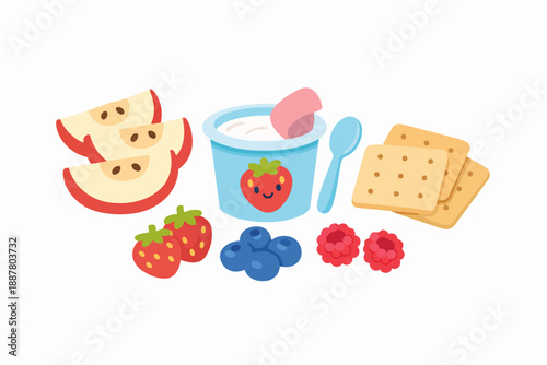 Healthy yogurt snack with fresh fruits and crackers for a balanced meal