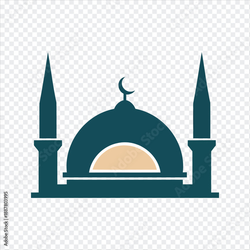 Mosque with two minarets and dome icon