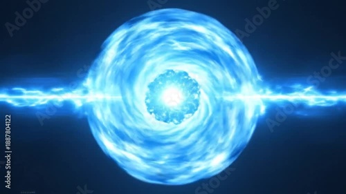 Abstract blue energy sphere with swirling patterns and a dark background, creating a dynamic and futuristic effect.