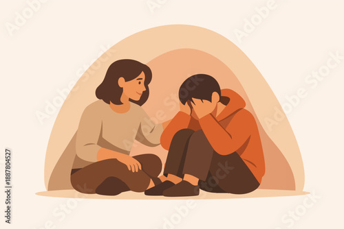 Empathy and support: woman comforting depressed sad person seeking emotional help