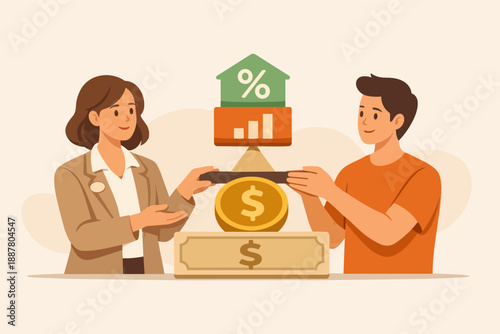 Financial advisor helping man investing for mortgage, real estate loan or savings